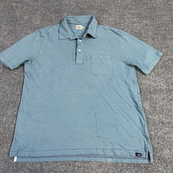 Faherty Other - Faherty Polo Shirt L Blue Striped Pocket Cotton